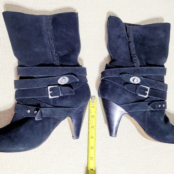 Nine West Black Suede & Strappy Mid-Calf Heeled Pull On Style Boots (9M) - Picture 8 of 13